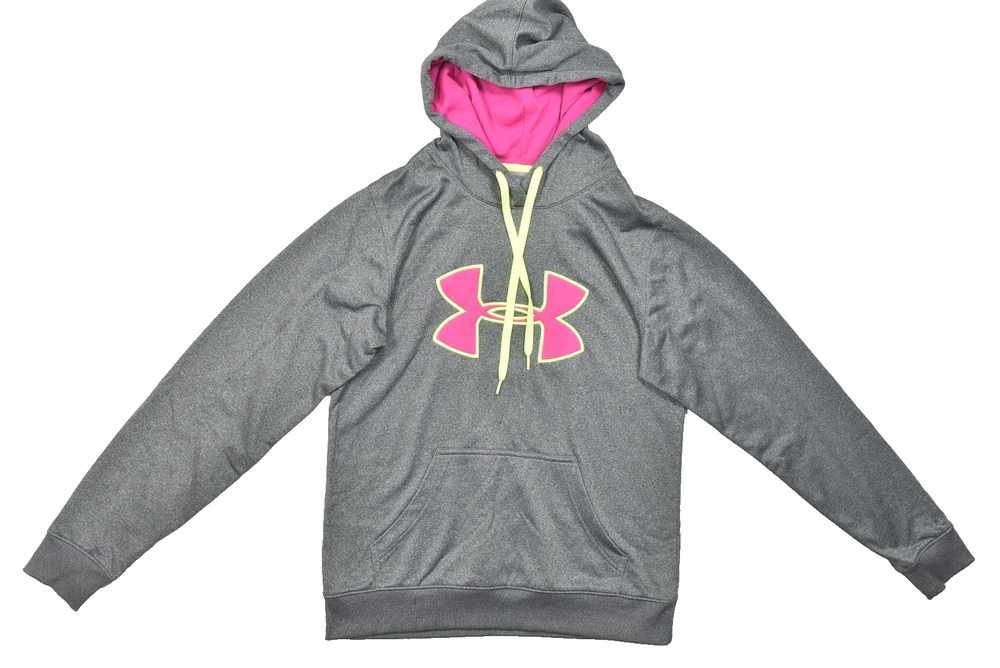Under Armour UA Storm Hoodie Women's Small Gray Pink Logo Pullover Fleece Semi-F